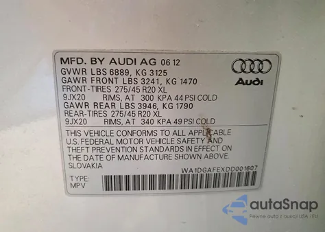 2013 Audi Q7 Prestige z USA, uszkodzony, nr VIN WA1DGAFEXDD001607
